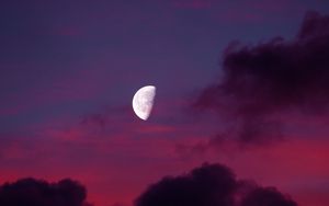 Preview wallpaper moon, full moon, sunset, sky, clouds