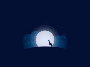 Preview wallpaper moon, giraffe, hill, clouds, shine, vector