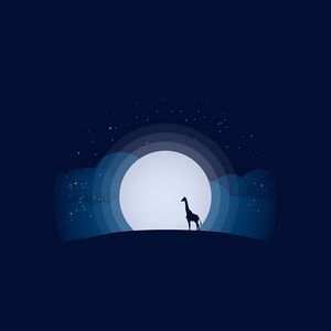 Preview wallpaper moon, giraffe, hill, clouds, shine, vector