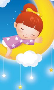 Preview wallpaper moon, girl, sky, sleep, childhood