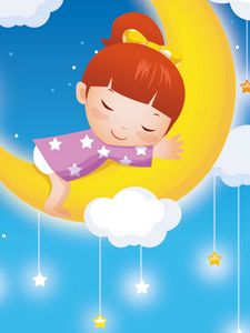 Preview wallpaper moon, girl, sky, sleep, childhood