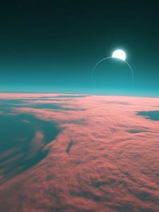 Preview wallpaper moon, glow, clouds, starry sky