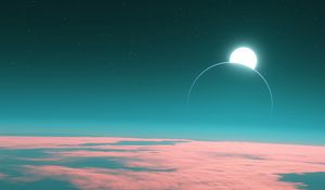 Preview wallpaper moon, glow, clouds, starry sky