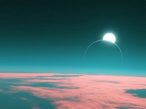 Preview wallpaper moon, glow, clouds, starry sky