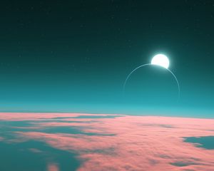 Preview wallpaper moon, glow, clouds, starry sky