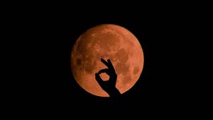 Preview wallpaper moon, hand, gesture, dark, night