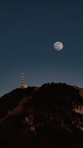 Preview wallpaper moon, hill, tower, trees