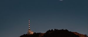 Preview wallpaper moon, hill, tower, trees