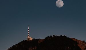 Preview wallpaper moon, hill, tower, trees