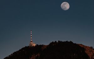 Preview wallpaper moon, hill, tower, trees