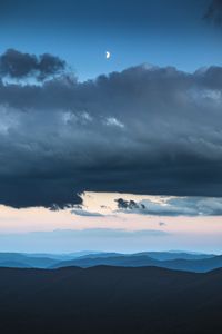 Preview wallpaper moon, hills, fog, distance, clouds