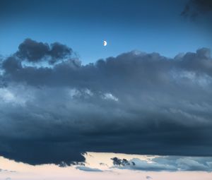 Preview wallpaper moon, hills, fog, distance, clouds