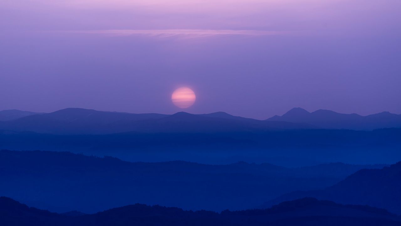 Wallpaper moon, hills, night, fog