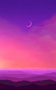 Preview wallpaper moon, hills, purple, art