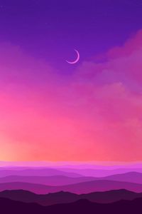 Preview wallpaper moon, hills, purple, art