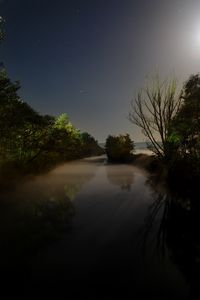 Preview wallpaper moon, light, night, darkness, river, trees, water