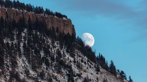 Preview wallpaper moon, mountain, slope, trees