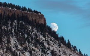Preview wallpaper moon, mountain, slope, trees