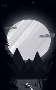 Preview wallpaper moon, mountains, path, trees, night, art