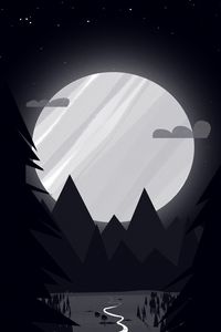 Preview wallpaper moon, mountains, path, trees, night, art