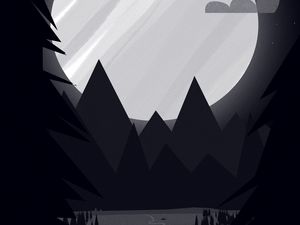 Preview wallpaper moon, mountains, path, trees, night, art