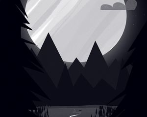 Preview wallpaper moon, mountains, path, trees, night, art