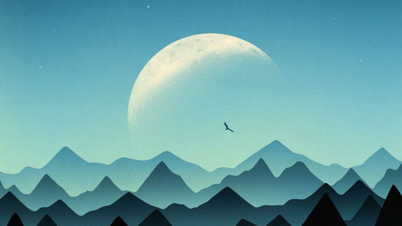 Wallpaper moon, mountains, peaks, trees, art