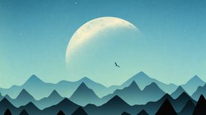 Preview wallpaper moon, mountains, peaks, trees, art