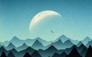 Preview wallpaper moon, mountains, peaks, trees, art