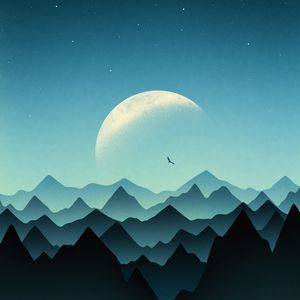 Preview wallpaper moon, mountains, peaks, trees, art