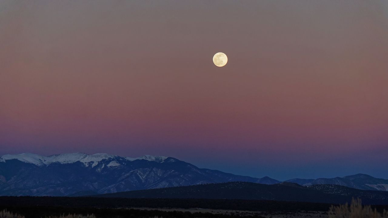 Wallpaper moon, mountains, snowy, field, evening