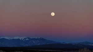 Preview wallpaper moon, mountains, snowy, field, evening