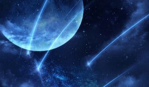 Preview wallpaper moon, nebula, lights, particles, fence