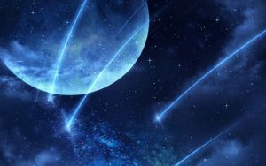 Preview wallpaper moon, nebula, lights, particles, fence