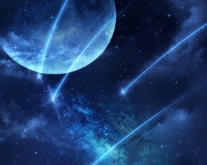 Preview wallpaper moon, nebula, lights, particles, fence