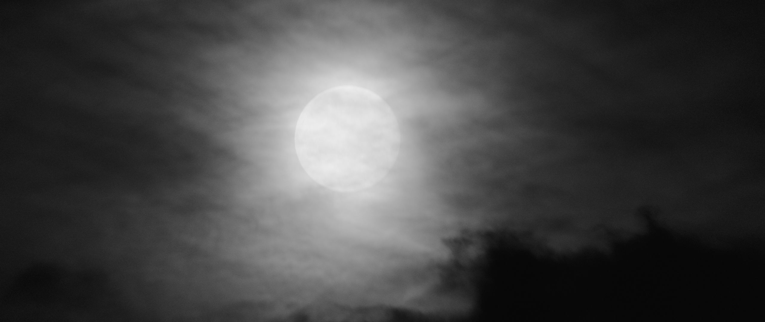 2560x1080 Wallpaper moon, night, clouds, sky, bw