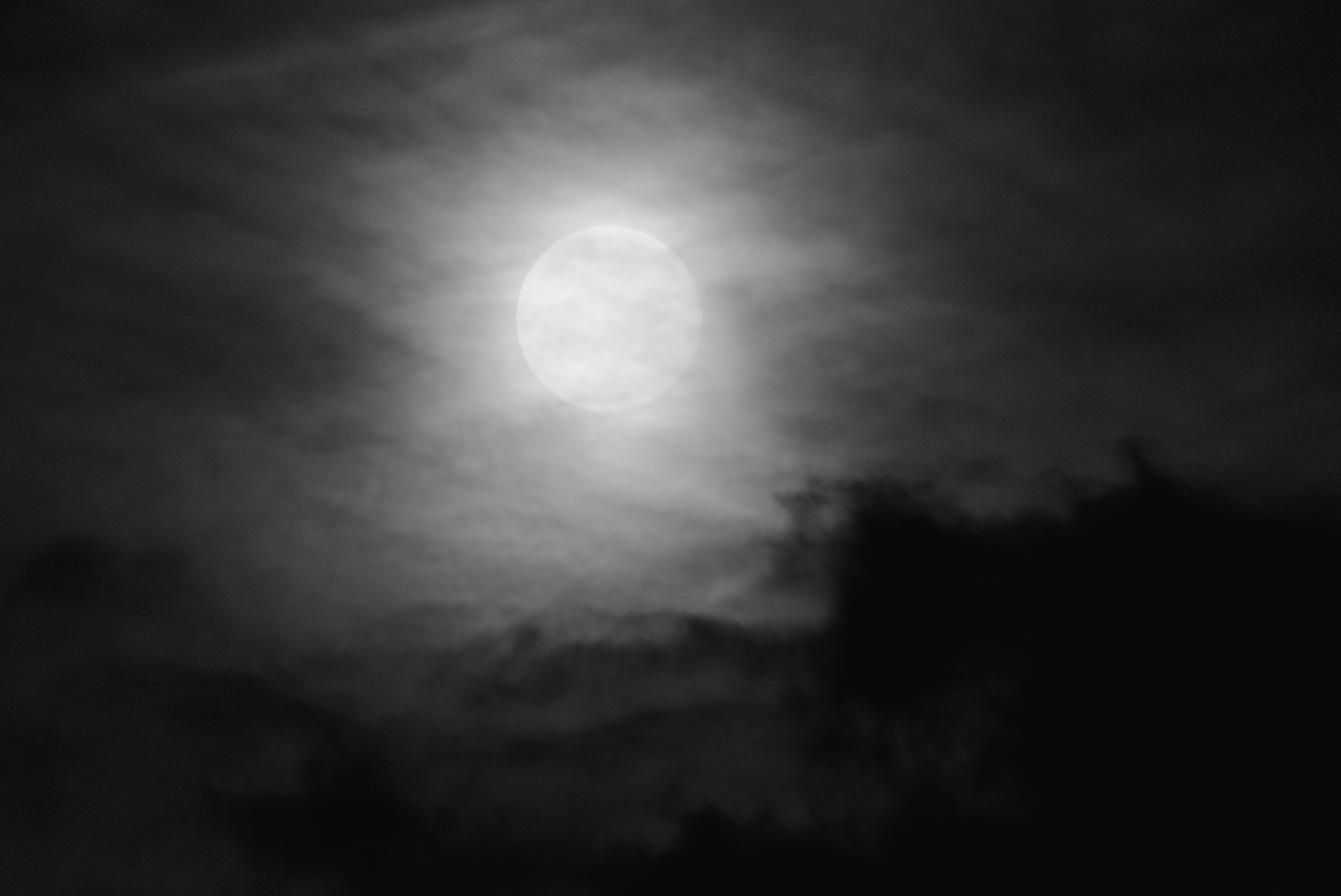 6020x4024 Wallpaper moon, night, clouds, sky, bw