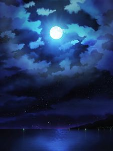 Preview wallpaper moon, night, clouds, sea, horizon, stars