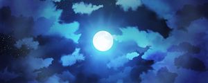 Preview wallpaper moon, night, clouds, sea, horizon, stars