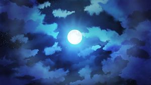 Preview wallpaper moon, night, clouds, sea, horizon, stars