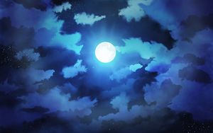 Preview wallpaper moon, night, clouds, sea, horizon, stars