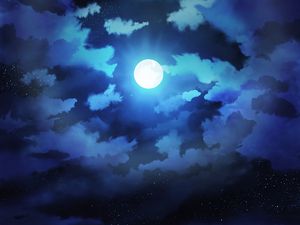 Preview wallpaper moon, night, clouds, sea, horizon, stars