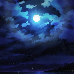 Preview wallpaper moon, night, clouds, sea, horizon, stars