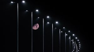 Preview wallpaper moon, night, lights, light, road, dark