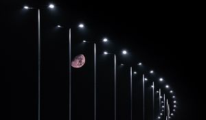Preview wallpaper moon, night, lights, light, road, dark