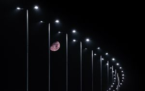 Preview wallpaper moon, night, lights, light, road, dark
