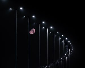 Preview wallpaper moon, night, lights, light, road, dark