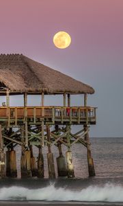 Preview wallpaper moon, night, pier, cocoa beach, florida, usa