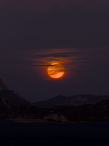 Preview wallpaper moon, night, sea, dark, mountains