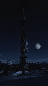 Preview wallpaper moon, night, space, station, satellites, tower